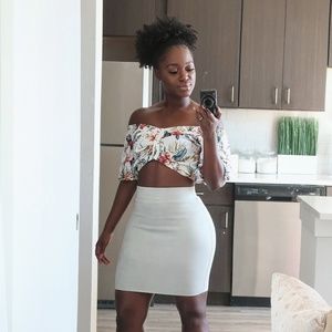 Crop Top Suede Skirt Set